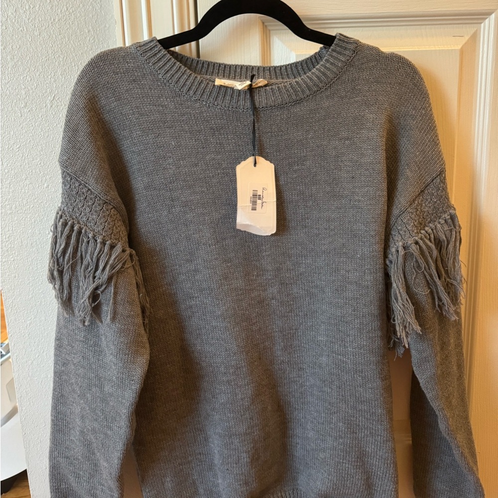 Gray Sweater with Fringe Details